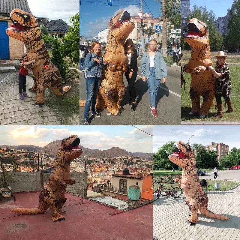 Pieaugušo smieklīgi pilna ķermeņa ģērbšanās cosplay t-rex dinozauru piepūšamais kostīms sievietēm vīriešiem Helovīna ballītes dino izrādes kostīmi