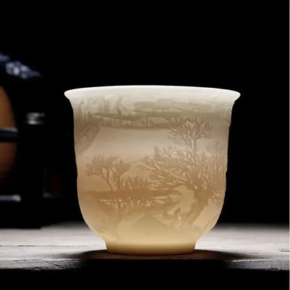 Boutique keramisk teacup meditation cup håndlavet tredimensionel lettelse te skål kinesisk tesæt tilbehør master cup