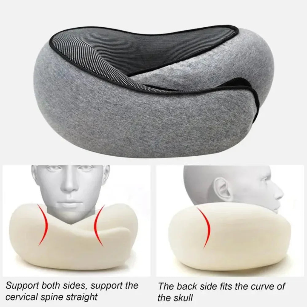 Travel Neck Pillow Memory Foam U-shaped Pillow Snail Style Travel Neck Support Portable Adjustable Soft Noon Break Sleep Pillows