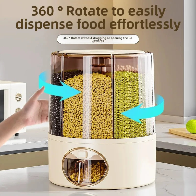Household Food-Grade Rotating Compartment Storage Box - For Grains/Rice Bucket & Jar, Insect-Proof & Moisture-Proof