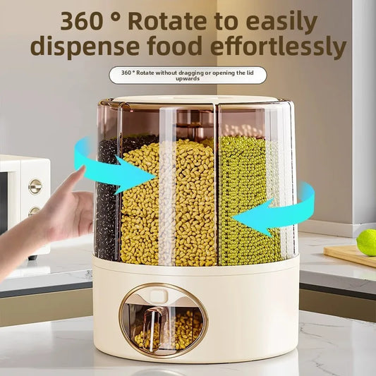 Household Food-Grade Rotating Compartment Storage Box - For Grains/Rice Bucket & Jar, Insect-Proof & Moisture-Proof