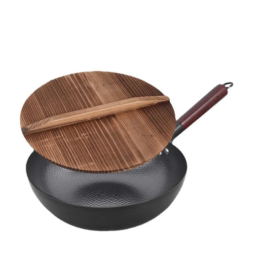 Zhangqiu Non-Stick Iron Pan Flat-Bottom Wok - Universal Induction Cooker for Home Stir-Fries & Non-Rust Healthy Cooking