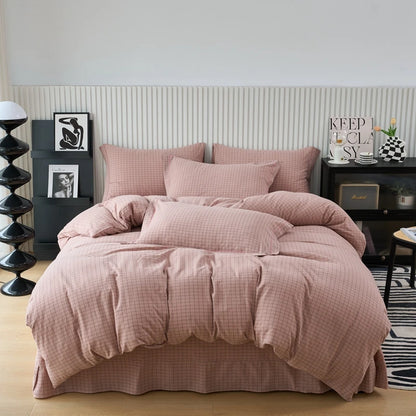 Pure Cotton Japanese Style Duvet Cover With Plaid Print  King Four Seasons Universal Bedding Cover Comfortable and Skin-friendly