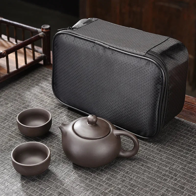Purple Clay Travel Tea Set Outdoor Portable Kung Fu Tea Set Teas Infuser Teapot Teacup Filter Teas Brewing Utensils Teaware Sets