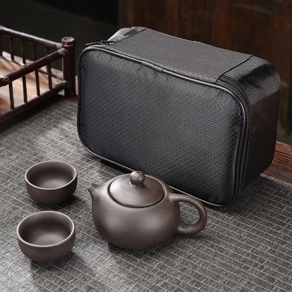 Purple Clay Travel Tea Set Outdoor Portable Kung Fu Tea Set Teas Infuser Teapot Teacup Filter Teas Brewing Utensils Teaware Sets