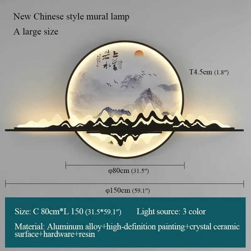 OUTELA Modern Wall Picture Light LED Chinese Creative Circular Landscape Mural Sconce Lamp For Home Living Bedroom Study