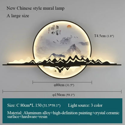 OUTELA Modern Wall Picture Light LED Chinese Creative Circular Landscape Mural Sconce Lamp For Home Living Bedroom Study