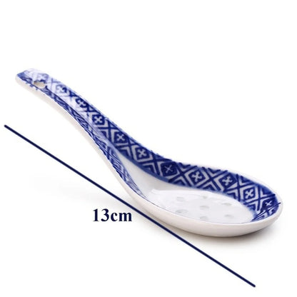 5st Cvenent Ceramic Spoon Multi-Function Chinese Style Scoop Porridge Spoon Table Soppsked för hemrestaurang