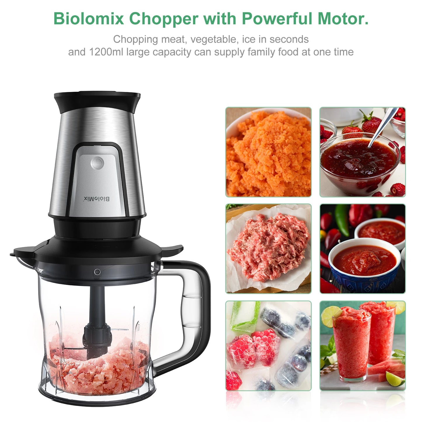 Biolomix 3 em 1 processador de alimentos multifuncional 700w portátil espremedor liquidificador pessoal smoothie misturador picador de alimentos e moedor seco