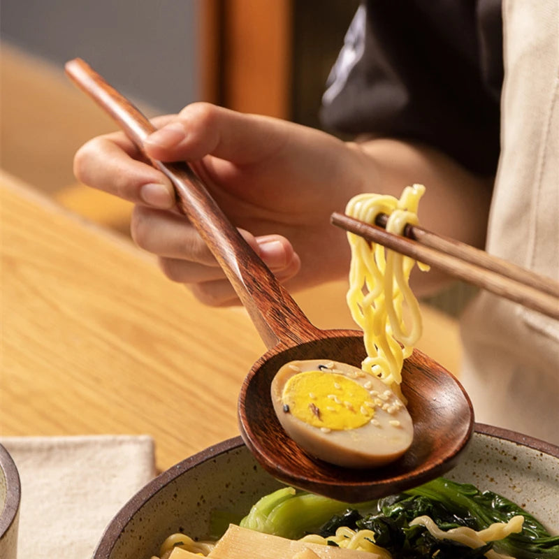 Jauns garais rokturis ramen koka karote japāņu virtuves gatavošanas piederumi Galdlietu pasniegšanas ēdamkarotes mājas lielas zupas kauss