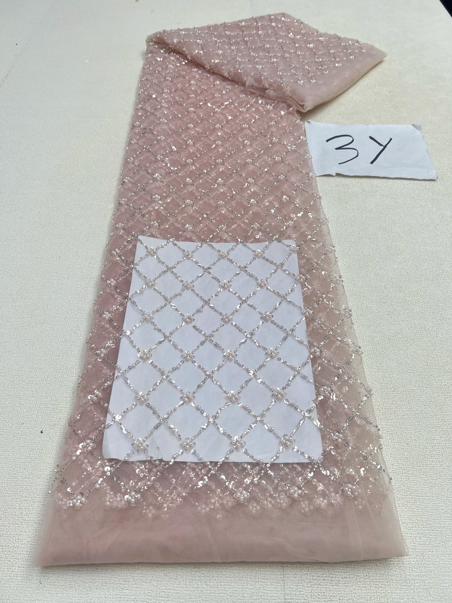 African Sequins Beaded Lace Fabrics  3 yards High Quality Sequence Embroidery French Nigerian Lace Fabric For Wedding Sewing