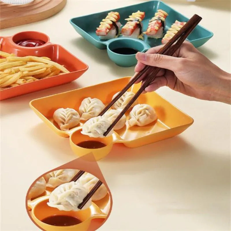 New 2/1Pc Square Dumpling Plate with Vinegar Space Snack Platter Creative Separated Divided Tray Tableware Christmas Tableware