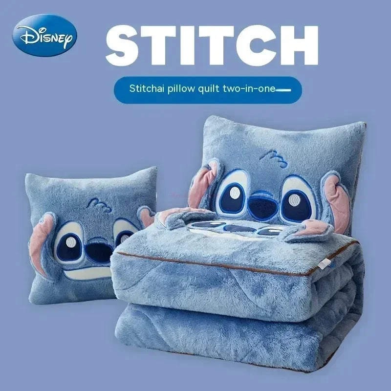 Disney Stitch Throw Pillow Blankets Two In One Kawaii Flannel Pillow Thickened Nap Blanket Living Room Child Bedroom Decoration