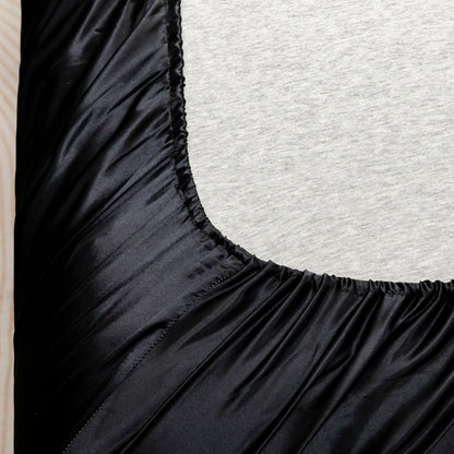 1Pc Satin Fitted Sheet Solid Colour Twin Full Queen Ice Silk Mattress Cover Natural With Elastic Band Bed Sheet (No Pillowcase)
