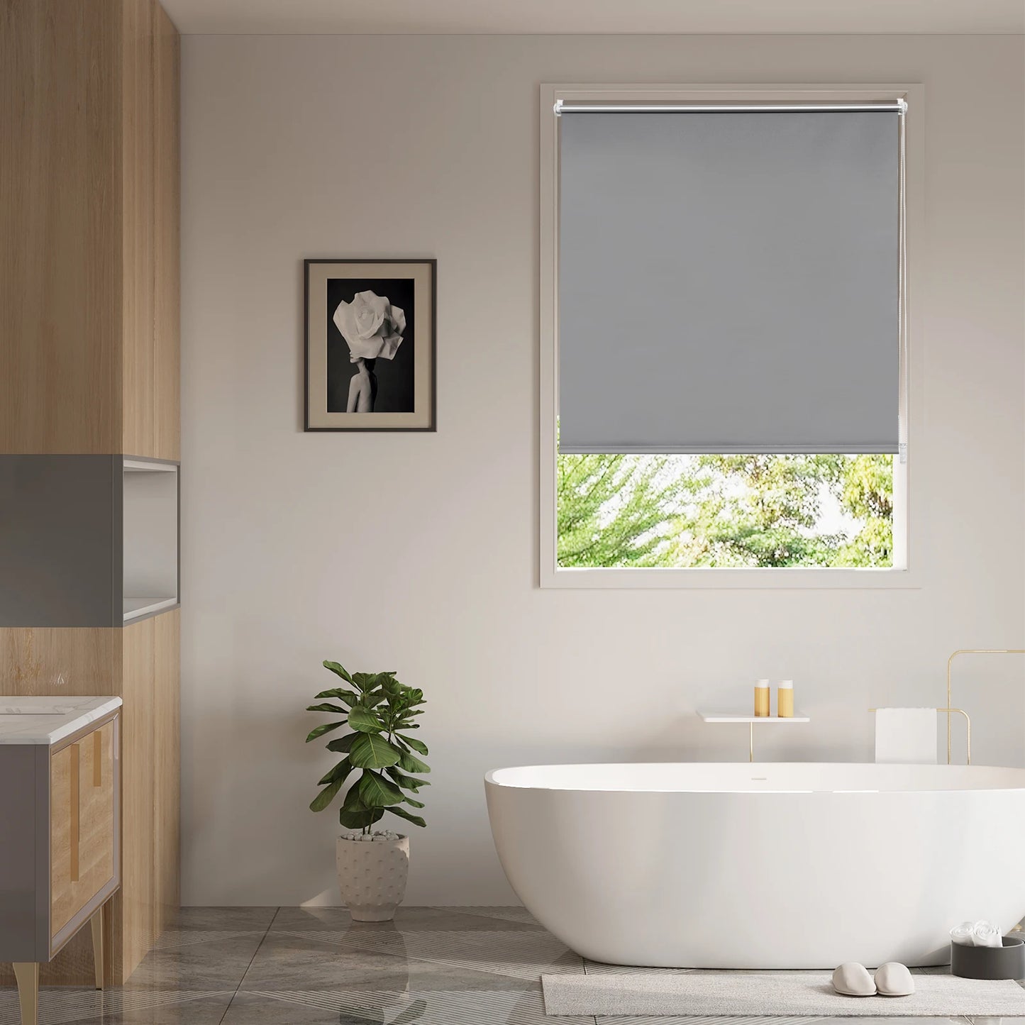Blackout Roller Blinds Window Blinds No Drilling Thermal Clamping Blind Side Pull Privacy Sun Protection for Windows Doors