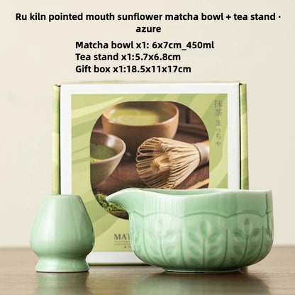 2 Pcs Matcha Set Matcha Whisk Set with Carved Ceramic Matcha Bowl & Carved Matcha Whisk Stand Japanese Tea Ceremony Gift Box