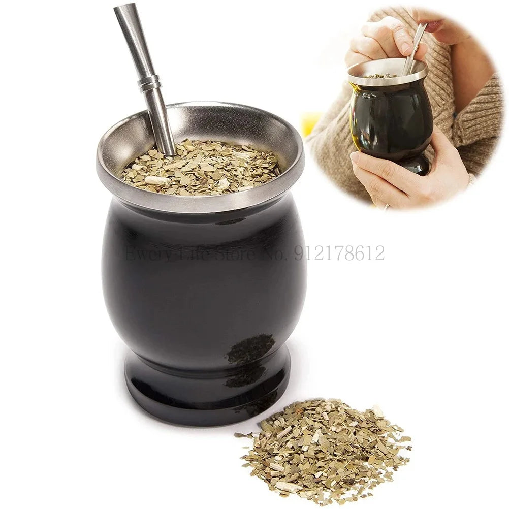 230ML Yerba Mate Cup Set Stainless Steel Includes Double Cleaning Brush Straw Anti Scalding Insulated Cup Home Teaware