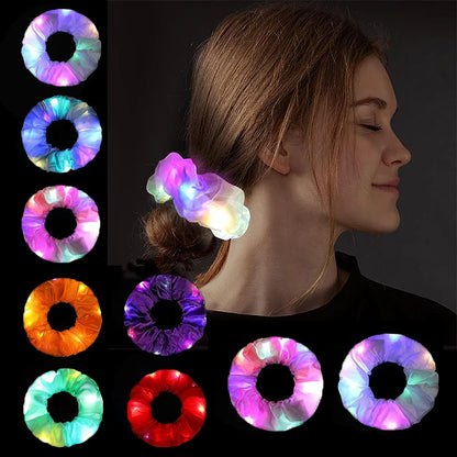 1/10 Pcs LED Luminous Scrunchies Glowing Hairband Girl Light Up Hair Scrunchy Birthday Party Headwear Supplies Hair Accessories