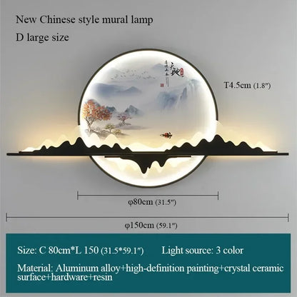 OUTELA Modern Wall Picture Light LED Chinese Creative Circular Landscape Mural Sconce Lamp For Home Living Bedroom Study