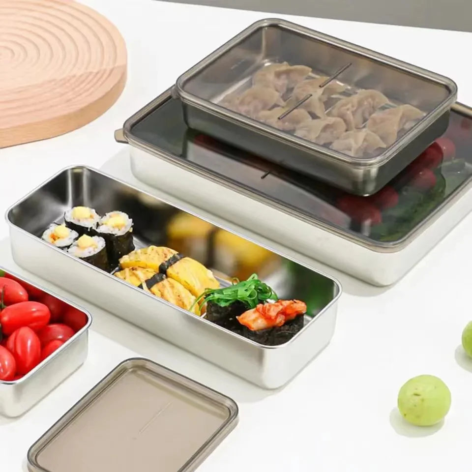 Réfrigérateur en acier inoxydable Boîte de rangement de viande Conteneurs de rangement alimentaire avec couvercle Réfrigérateur Organisateur Conteneur Cuisine Rangement