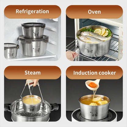 Refrigerator Sealed Preservation Box Large Capacity 304 Stainless Steel Food Container Round Food Storage Box Microwave Safe