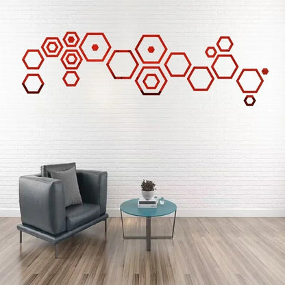 24pcs Hollow 3D Hexagonal Mirror Wall Sticker DIY Honeycomb Decoration Self Adhesive Paper Waterproof Home Living Room Bedroom