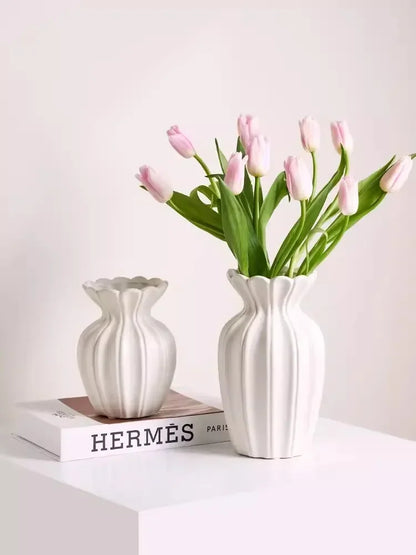 Nordic Retro Gold Painted Cream White Ceramic Vase Living Room Coffee Table Flower Arrangement Vase  Girl Flower Pot  Home Decor