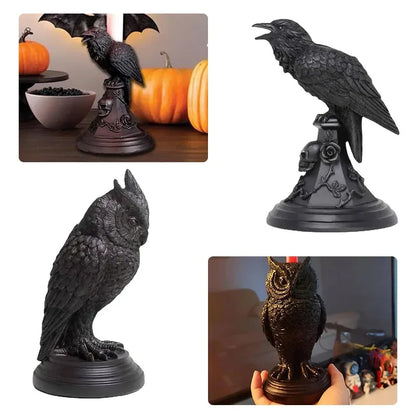 Gothic Crow Candle Holder Retro Black Owl Candlestick Resin Sculpture Craft Halloween Statue Fun Atmosphere Home Decoration