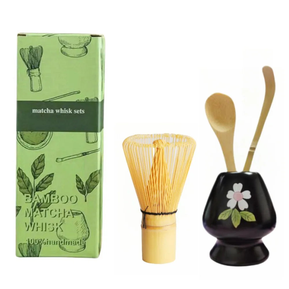 4PCS New Bamboo Ceramic Matcha Whisk Set Food Grade Safe Japanese Matcha Tea Set Traditional Reusable Chasen Holder Stirring