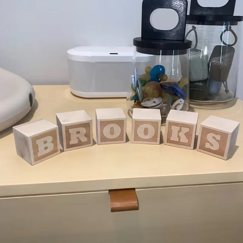 Custom Wooden Name Blocks Alphabet Baby Name Nursery Engraved Welcome Baby Shower Christmas Gift for Kids Party Room Decoration