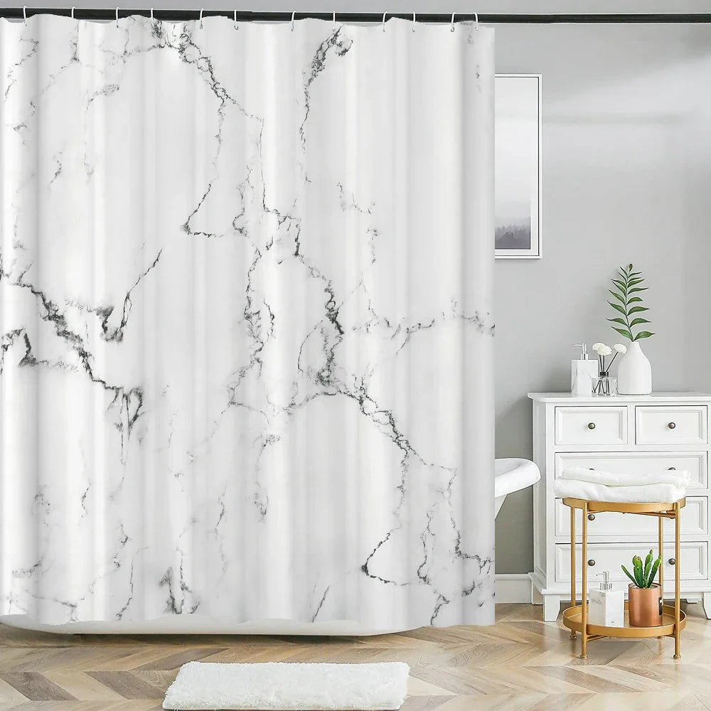 White Shower Curtains Solid Color Bathroom Curtain Polyester Fabric Washable Waterproof Partition Bath Curtain With Hooks