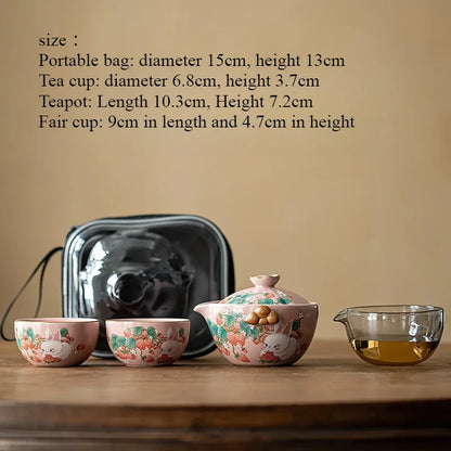 Cream Ru Kiln Porcelain Quick Guest Tea Set Portable Travel Tea Set