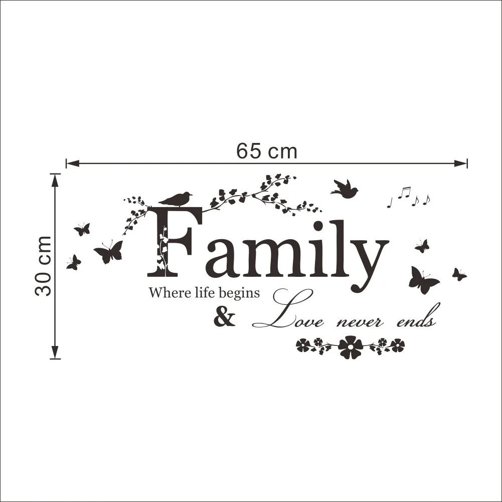 Family Love Never Ends Citation Vinyl Wall Decal Wall Lettrage Art Mots Wall Autocollant Decor Home Decoration Décoration Salon