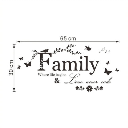 Famiglia Love Never finisce citazione in vinile Decal Wall Lettering Art Wall Adeli