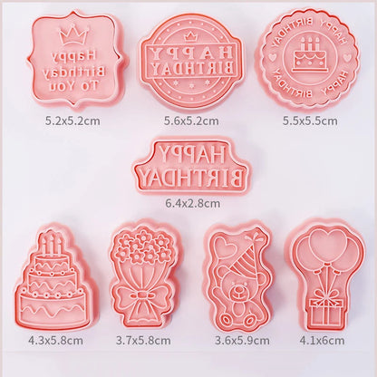 8 Pcs/set Cookie Cutters Plastic 3D Cute Cartoon Pressable Biscuit Mold Cookie Stamp Kitchen Baking Pastry Bakeware