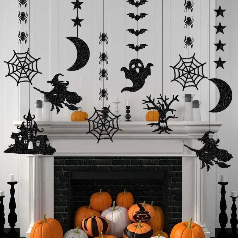 6pcs Halloween Halloween Banner Garland înfricoșător Spider Vrăjitor Pandantiv Bat Pandantiv Happy Halloween Decorații pentru petreceri pentru casă