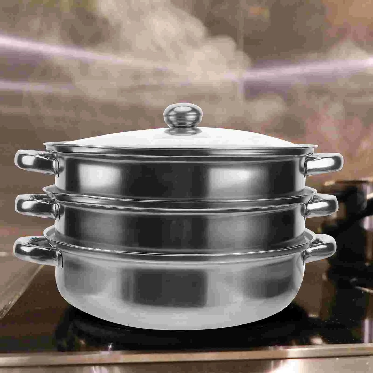 28 Cm Thicken Stainless Steel Cookware Vegetable Steamer Pot Three-Layer Soup Steamed