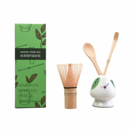 4PCS New Bamboo Ceramic Matcha Whisk Set Food Grade Safe Japanese Matcha Tea Set Traditional Reusable Chasen Holder Stirring