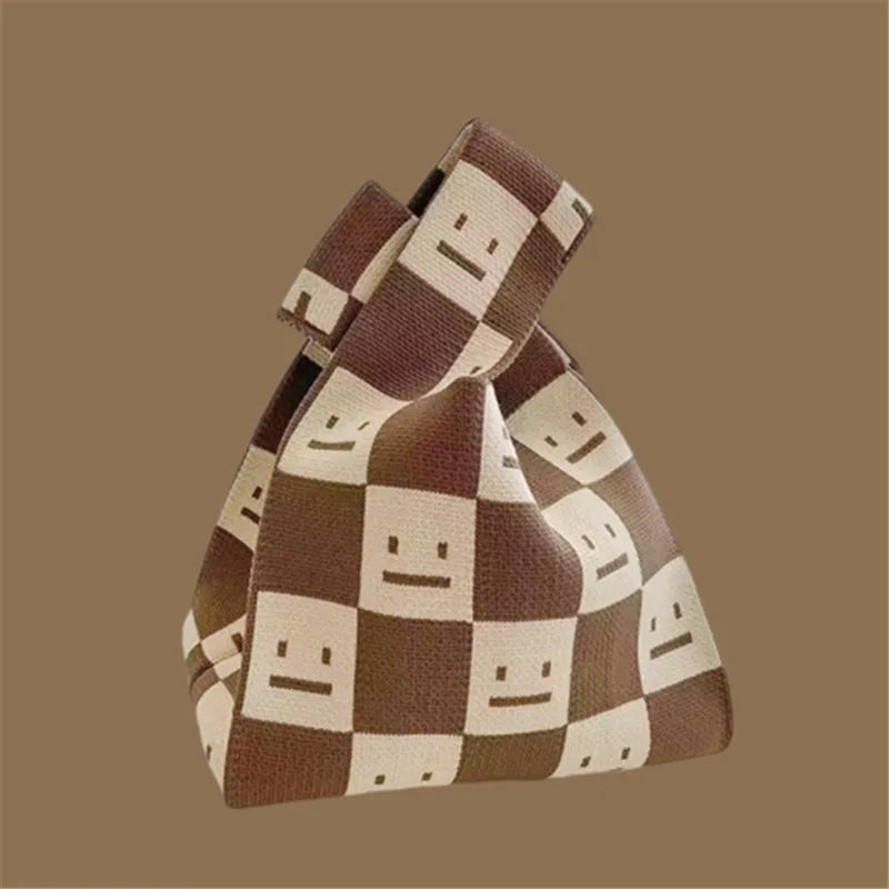 Women Handmade Knitted Small Handbag Casual Wrist Bag Versatile Shopper Mini Tote Bag Student Reusable Shoulder Bag Daily Use