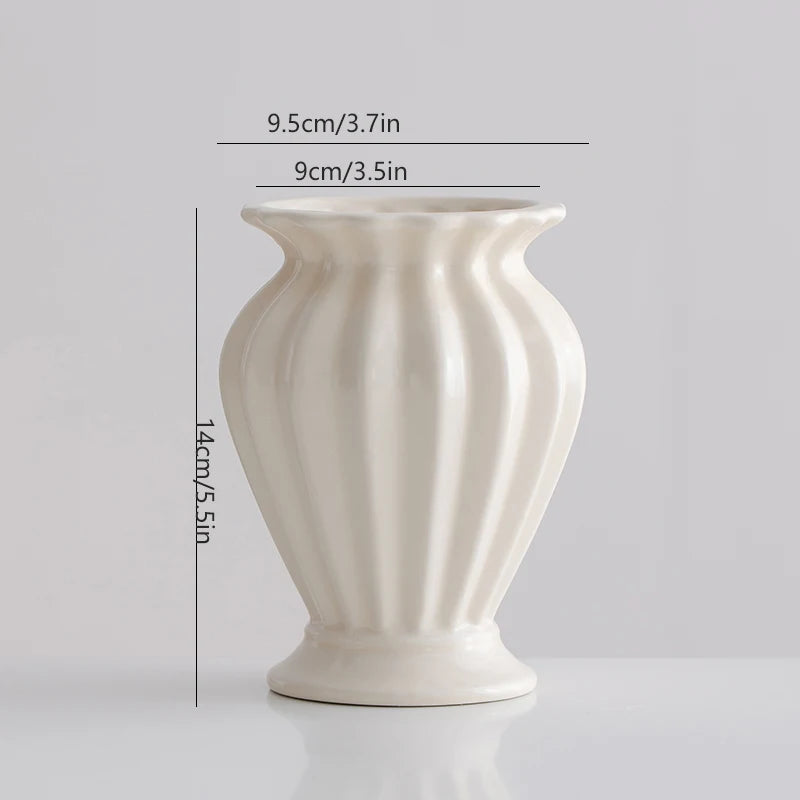 Shumen Simple Cream White Ceramic Flower Vase for Decorating Dry Flowers and Artificial Flowers for Living Room TV Stand Flower