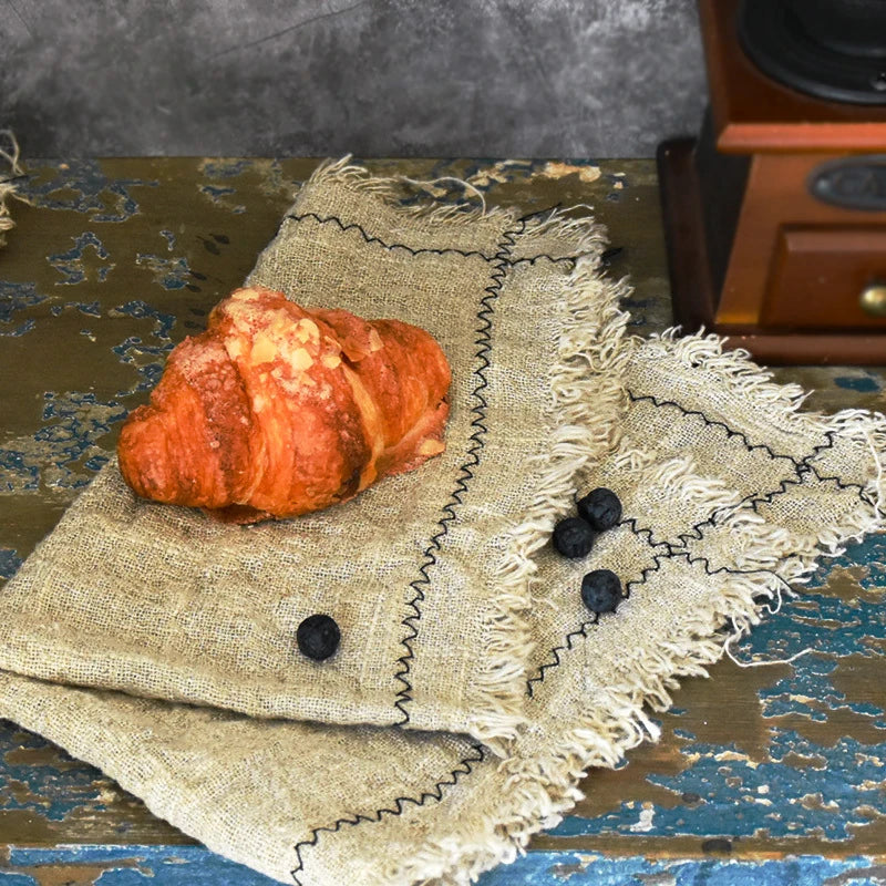 50*33cm Retro Linen Cloth Napkin with Furred Edge Food Photography Background Props Old Scenes Shooting Decor Mat Kitchen Napkin