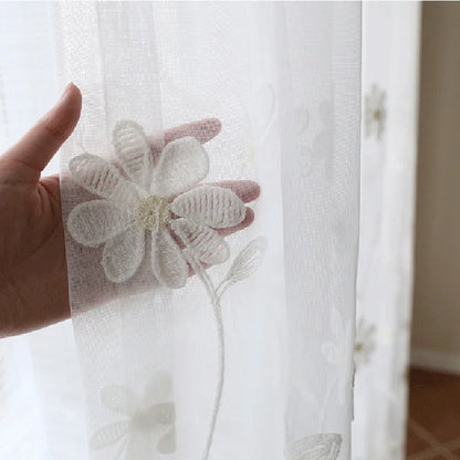 Luxury Floral Embroidered Sheer Curtain for Living Room White Voile Curtain Panel Window Drapery for Bedroom Sliding Glass Door