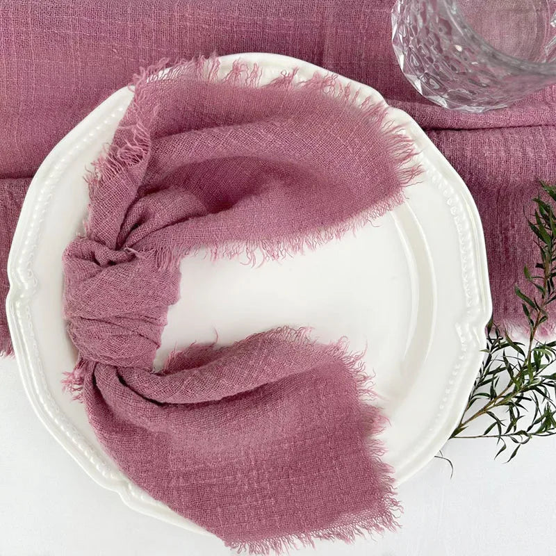 6PCS Napkins 32x32cm Cotton Cloth Gauze Retro Burr Rustic Kitchen Towel Dining Place Mat Wedding Party Linen Napkin Table Decor