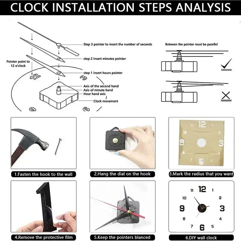 DIY Wand Auer fir Home Büro 40cm FRAXLESS HUET 3D CLOCK CLOCK CONDKERS Hotel Camion Correspacer Dekor