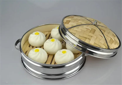 BAZE din oțel inoxidabil Bamboo Steamer Bamboo Steamer Snack Coș de gustare Set de gătit pentru bucătărie