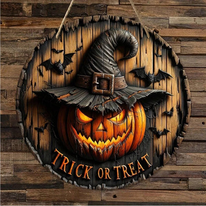 Halloween Wooden Wreath Logo rétro Pumpkin Head Horror Art Decoration, Home Garden Courtyard Wooden suspendu suspendu