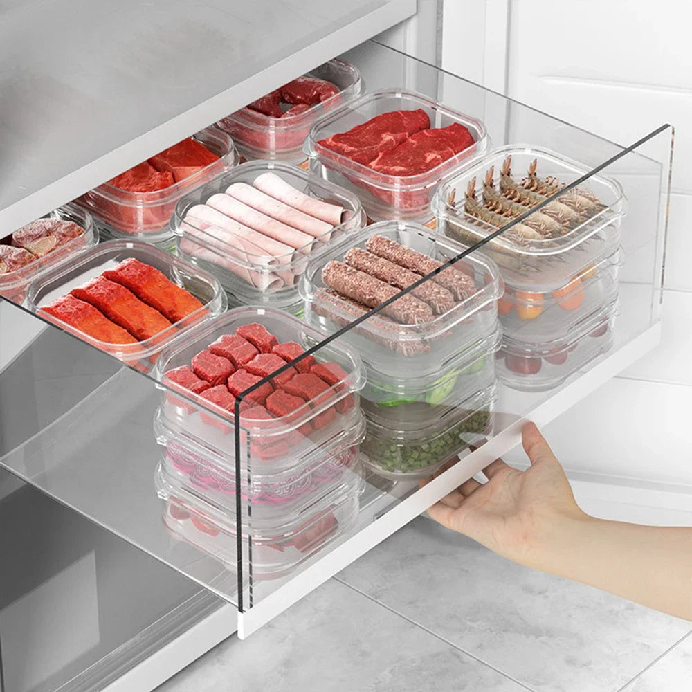 Caja de conservación de carne congelada Refrigerador de alimentos Retener la frescura Frasco de almacenamiento transparente Organizador de almacenamiento de vegetales para el hogar