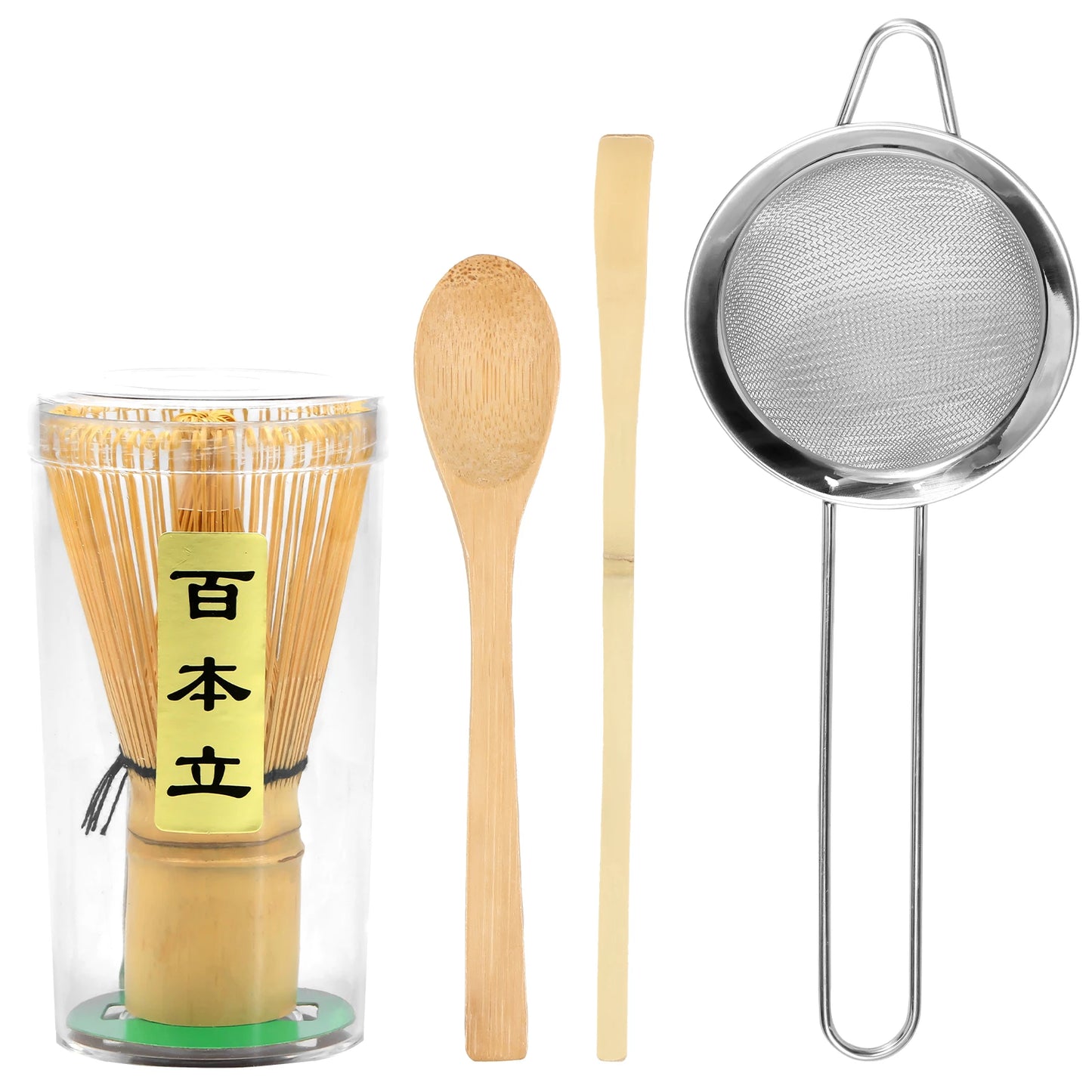 4/5Pcs Matcha Whisk Set Handmade Bamboo Matcha Whisk Traditional Tea Scoop Deep Scoop Tea Strainer Clear Whisk Storage Holder