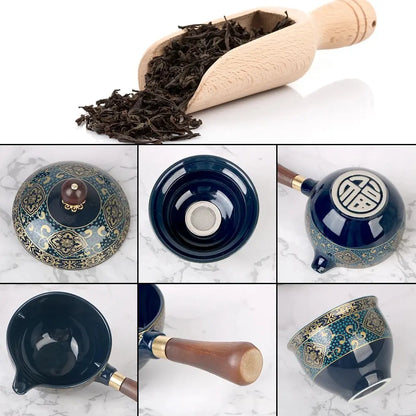 360 Rotatioun Téi Buter an infusr Kierfaschen Cup fir Puer Porzella Chinese Gongfu Téi