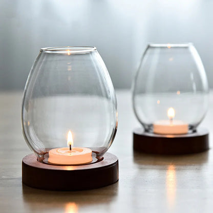 Transparent Glass Candle Holder Candlestick Retro Round Hollow Windproof Candle Holders Wedding Party Dining Table Decorations